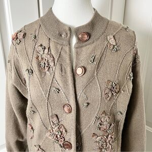 Forest Girl Cottagecore Cardigan Delicate Floral Embroidery - Taupe - Small
